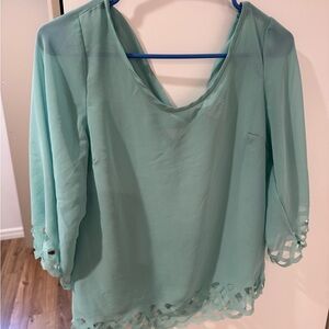 Daytrip Mint Green Crochet-Hem Blouse